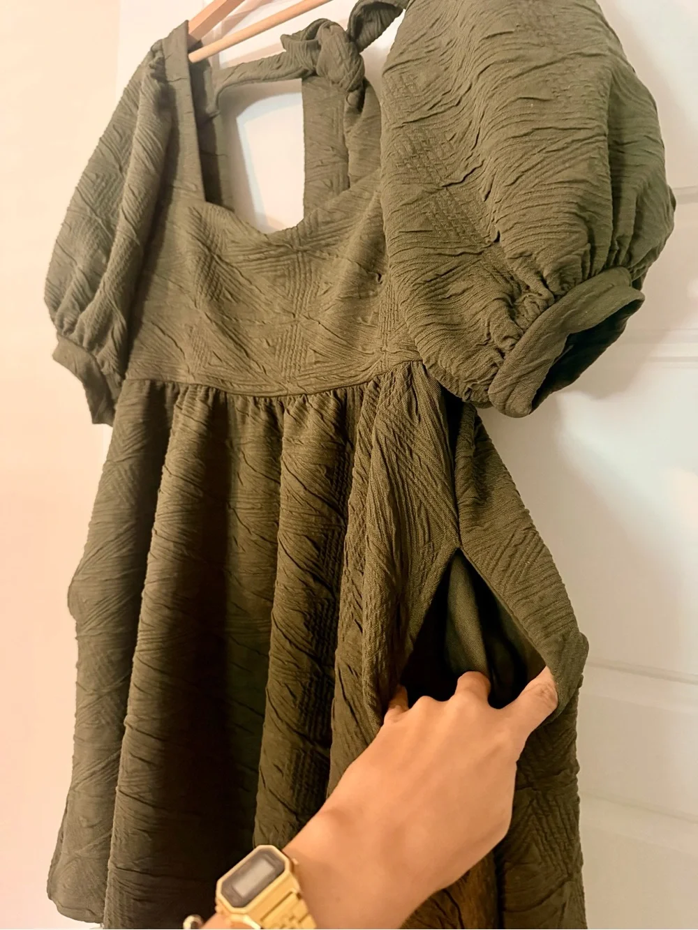 Free People “Violet Mini Dress” Olive Green Size Medium